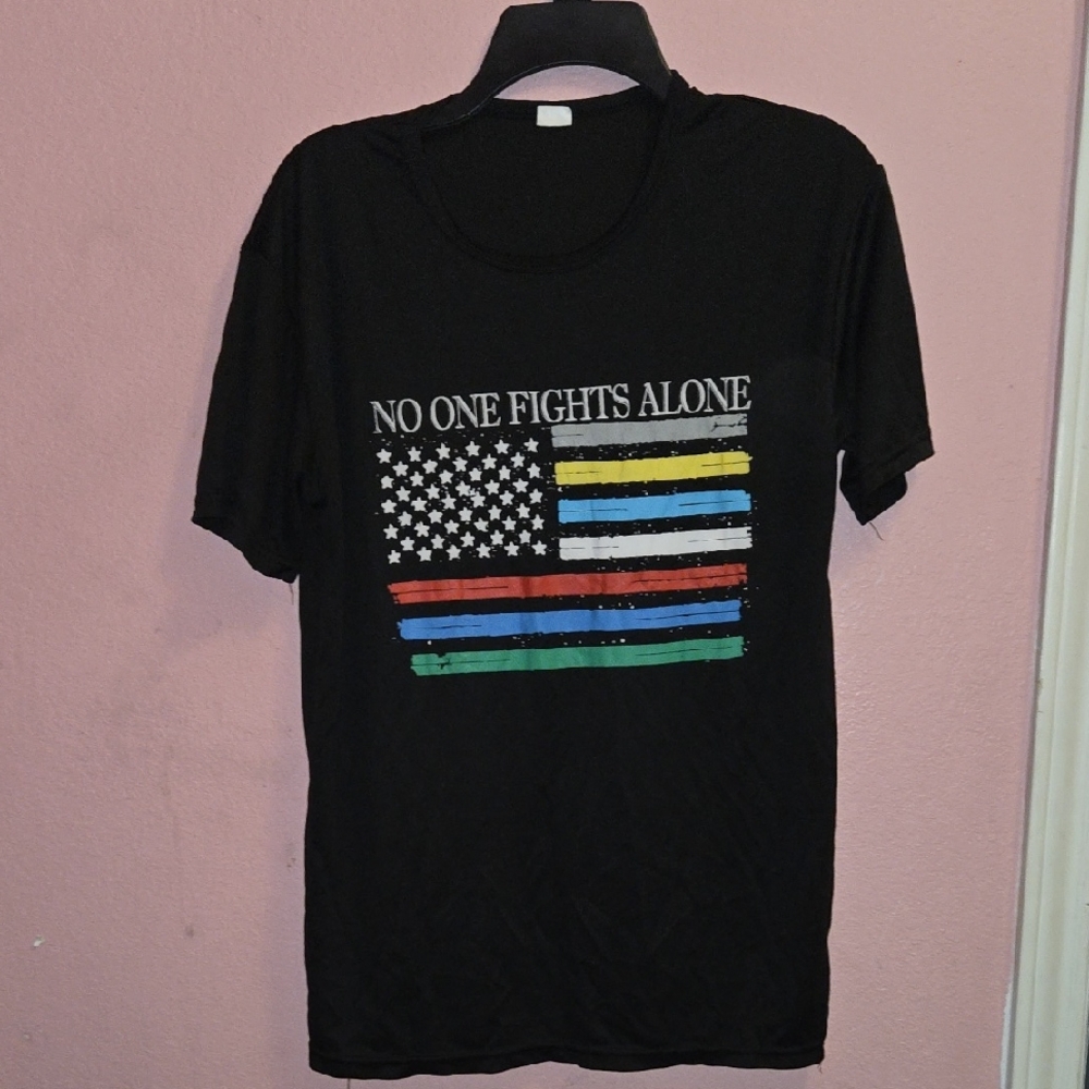 Black Graphic T-Shirt with Multicolor Flag Design